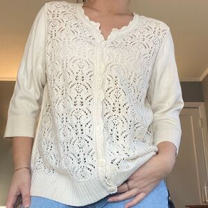 CJ Banks Ivory Lace Button Up Cardigan